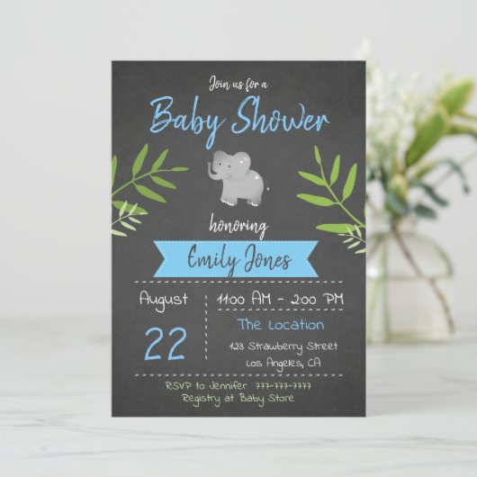 Safari Baby shower Boy Chalkboard Invitation Kaart (Staand voorkant)