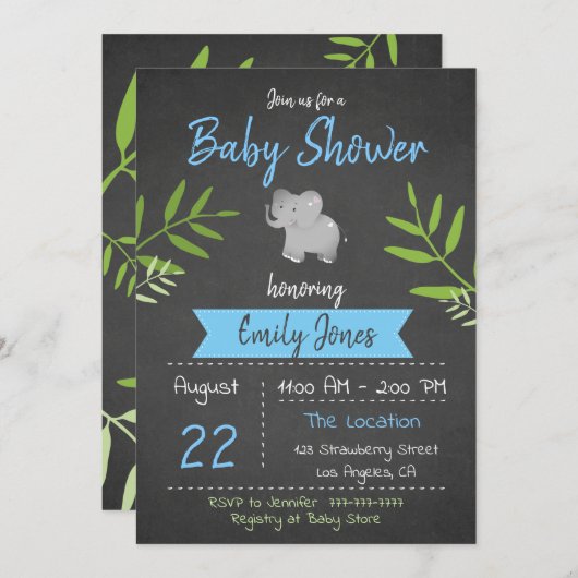 Safari Baby shower Boy Chalkboard Invitation Kaart (Voorkant / Achterkant)