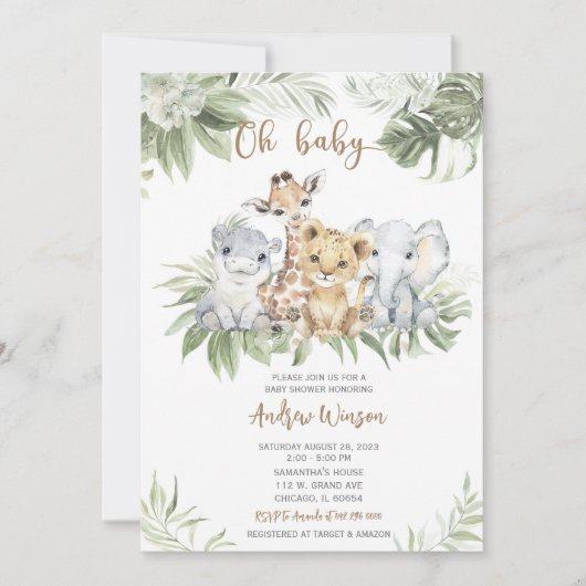 Safari Baby shower Boy Invitation Bundle Kaart (Voorkant)
