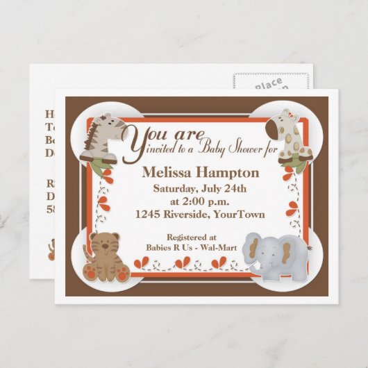 Safari Baby shower Briefkaart uitnodiging (Voorkant / Achterkant)