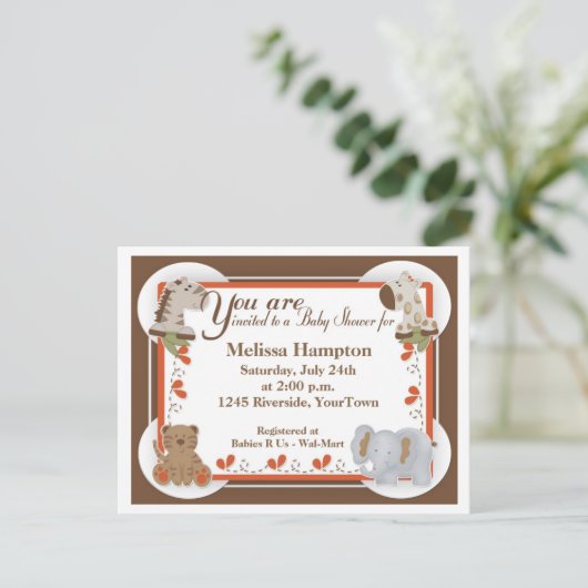 Safari Baby shower Briefkaart uitnodiging (Staand voorkant)