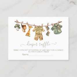 Safari Baby shower Clothesline Luier Raffle Kaarte Visitekaartje