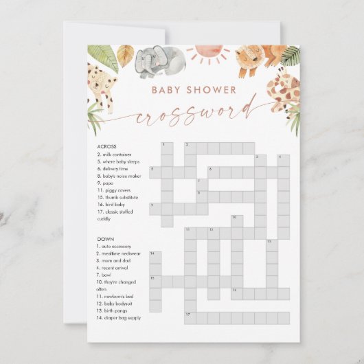 SAFARI Baby shower Crossword Game Kaart (Voorkant)
