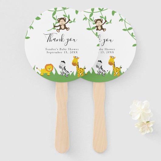 Safari Baby shower Cute Oerwoud Animals Neutraal Handwaaier (Voorkant en achterkant)