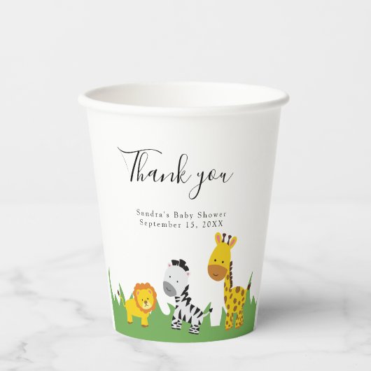 Safari Baby shower Cute Oerwoud Animals Neutraal Papieren Bekers (Voorkant)