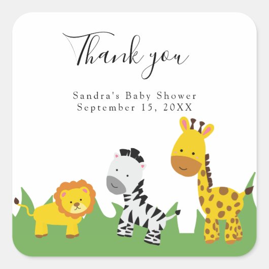 Safari Baby shower Cute Oerwouden Neutral Squ Vierkante Sticker (Voorkant)
