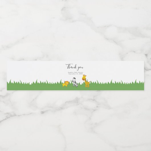 Safari Baby shower Cute Oerwouden Neutral Squ Waterfles Etiket (Enkel label)