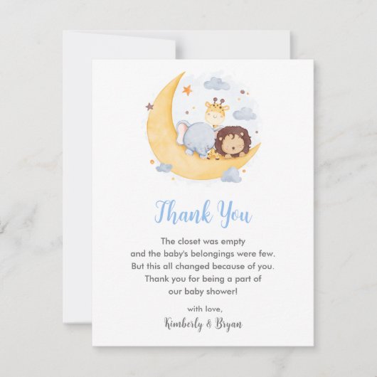 Safari Baby shower dank u kaarten Boy Moon Dreamy (Voorkant)