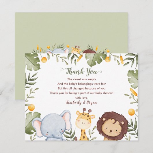 Safari Baby shower Dank u Kaarten Oerwoud Dieren (Voorkant / Achterkant)