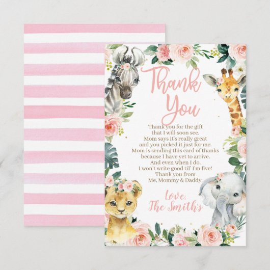 Safari Baby shower Dank u kaarten voor een jongen (Voorkant / Achterkant)