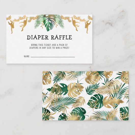 Safari Baby shower Diaper Raffle Green Gold Informatiekaartje (Voorkant / Achterkant)