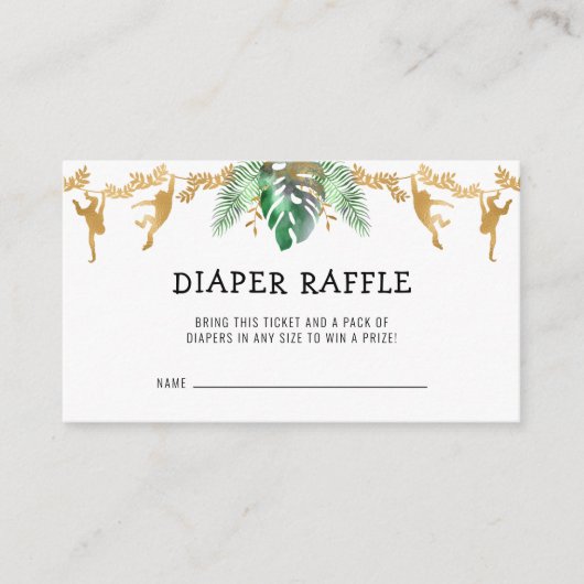 Safari Baby shower Diaper Raffle Green Gold Informatiekaartje (Voorkant)