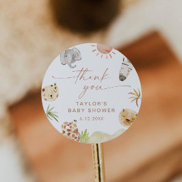 SAFARI Baby shower Favor Ronde Sticker