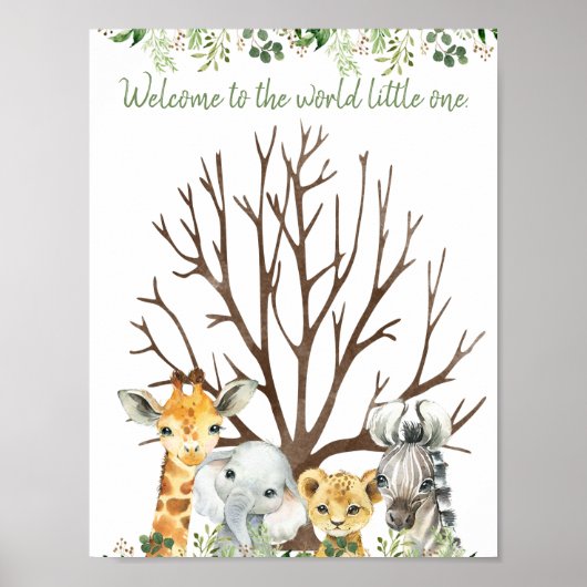 Safari Baby shower Fingerprint Guest Book Sign. Poster (Voorkant)