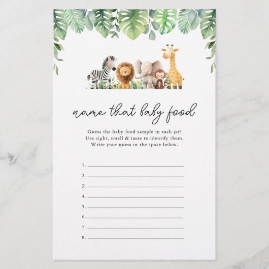 Safari Baby shower Game - Noem dat Baby Food Flyer (Voorkant)