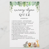 Safari Baby shower Game Nursery Rhyme Quiz Antwoor Flyer (Voorkant)