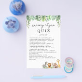 Safari Baby shower Game Nursery Rhyme Quiz Antwoor Flyer (Enkel)