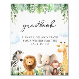 Safari Baby shower Gastenboek Sign Foto Afdruk