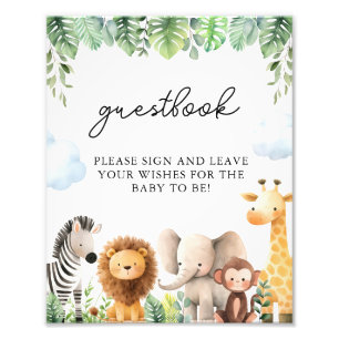 Safari Baby shower Gastenboek Sign Foto Afdruk