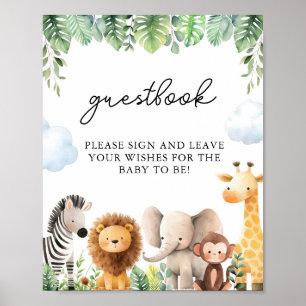Safari Baby shower Gastenboek Sign Poster