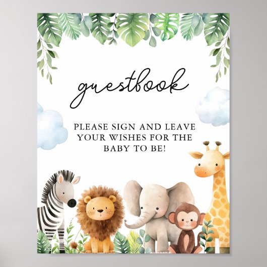 Safari Baby shower Gastenboek Sign Poster (Voorkant)