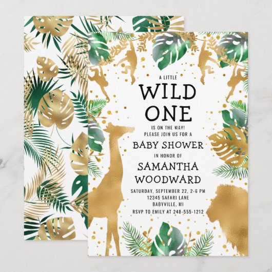 Safari Baby shower Gold Green Invitation (Voorkant / Achterkant)