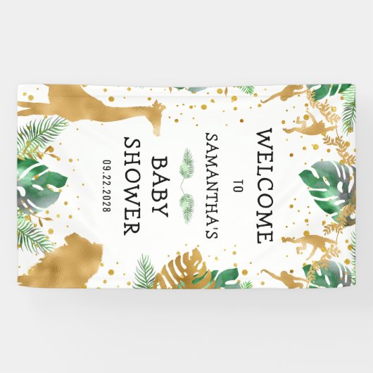 Safari Baby shower Gold Green Welcome Banner (Horizontaal)