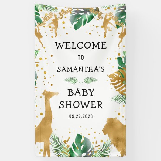 Safari Baby shower Gold Green Welcome Banner (Verticaal)