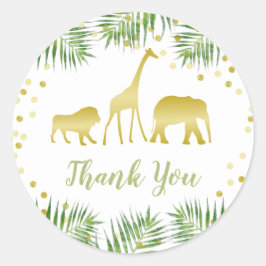 Safari Baby shower Goud Groen Tropisch Dank u Ronde Sticker