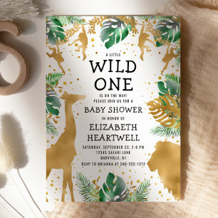 Safari Baby Shower Goud Groen Uitnodiging