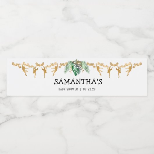 Safari Baby shower Green Gold Waterfles Etiket (Enkel label)