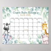 Safari Baby shower Guess Due Date Kalender Poster (Voorkant)