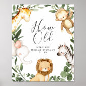 Safari Baby shower Hoe oud waren ze spel Poster (Voorkant)