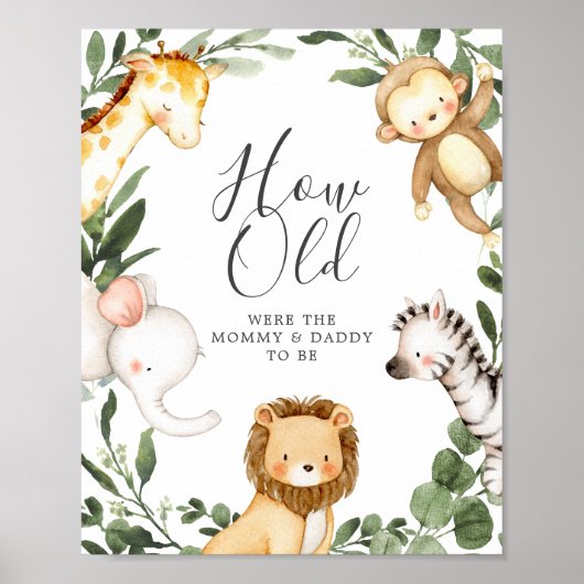 Safari Baby shower Hoe oud waren ze spel Poster (Voorkant)