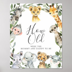 Safari Baby shower Hoe oud waren ze spel Poster