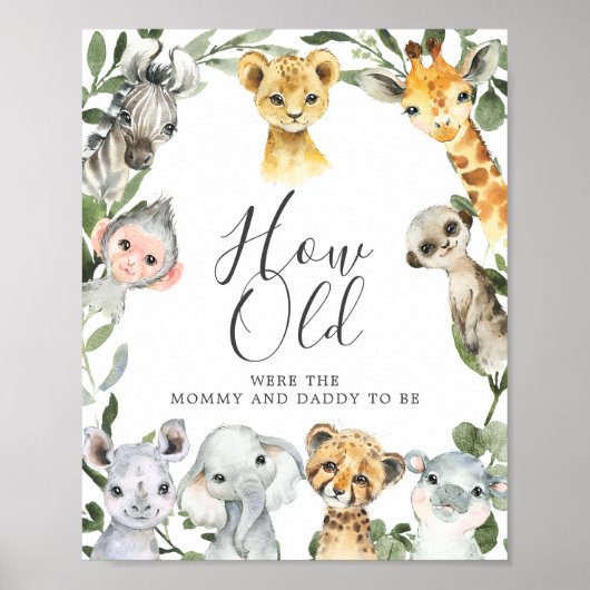 Safari Baby shower Hoe oud waren ze spel Poster (Voorkant)