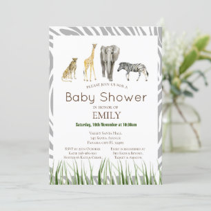 Safari Baby shower Invitation, Birthday Invitation Kaart