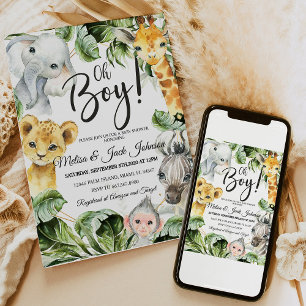 Safari Baby shower Invitation Boy, Jungl Wild baby Kaart