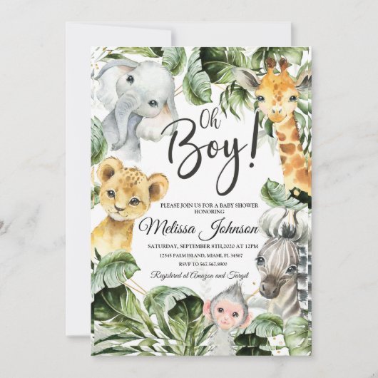 Safari Baby shower Invitation Boy, Jungl Wild baby Kaart (Voorkant)
