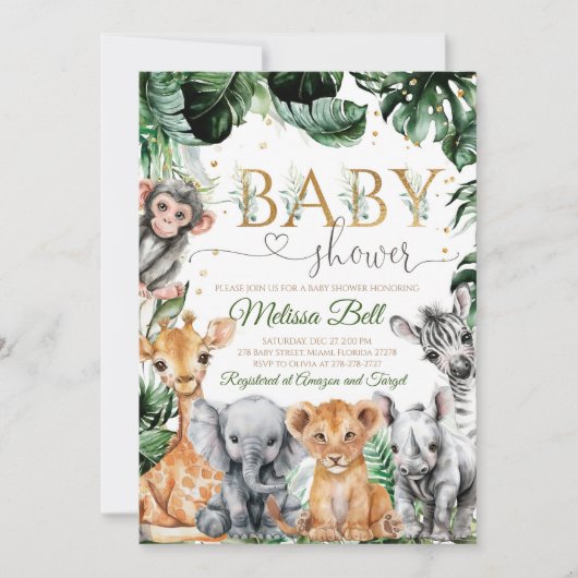 Safari Baby shower Invitation, Boy Safari Oerwoud Kaart (Voorkant)