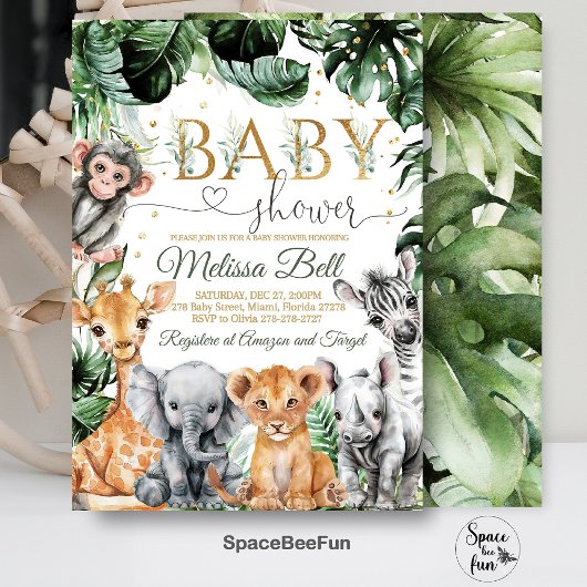 Safari Baby shower Invitation, Boy Safari Oerwoud Kaart