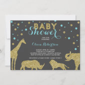 Safari Baby shower Invitation, Faux Gold, Aqua Kaart (Voorkant)