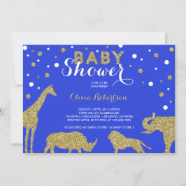 Safari Baby shower Invitation, Faux Gold, Blauw Kaart