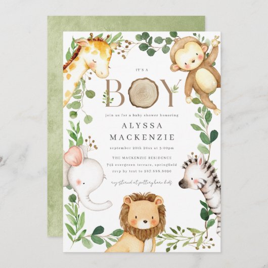 Safari Baby Shower Invitation Kaart (Voorkant / Achterkant)