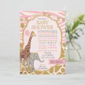 Safari Baby shower Invitation (Meisje Roze) Kaart (Staand voorkant)