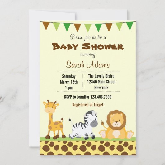 Safari Baby shower Invitation Oerwoud Animal Kaart (Voorkant)