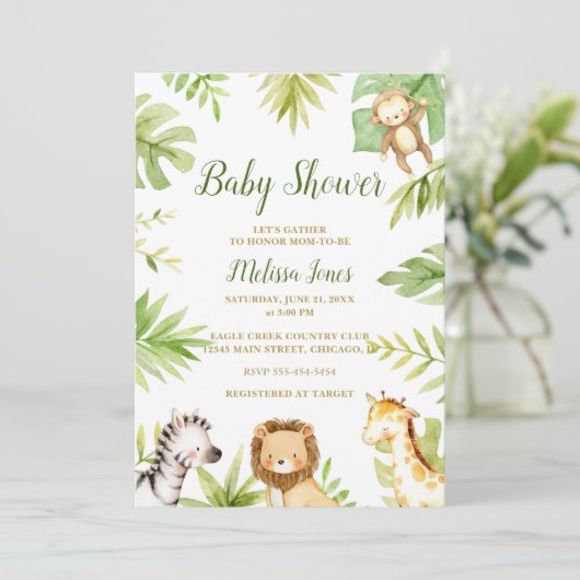 Safari Baby shower Invitation Oerwoud GenderNeutra Kaart (Staand voorkant)