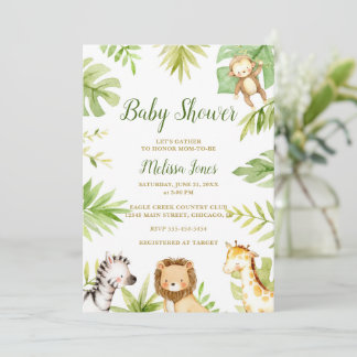 Safari Baby shower Invitation Oerwoud GenderNeutra Kaart