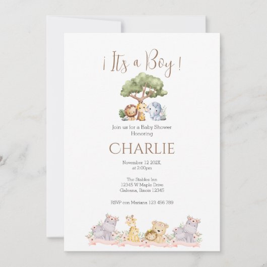 Safari Baby shower Jongensuitnodiging Kaart (Voorkant)