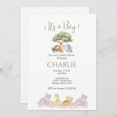 Safari Baby shower Jongensuitnodiging Kaart (Voorkant / Achterkant)